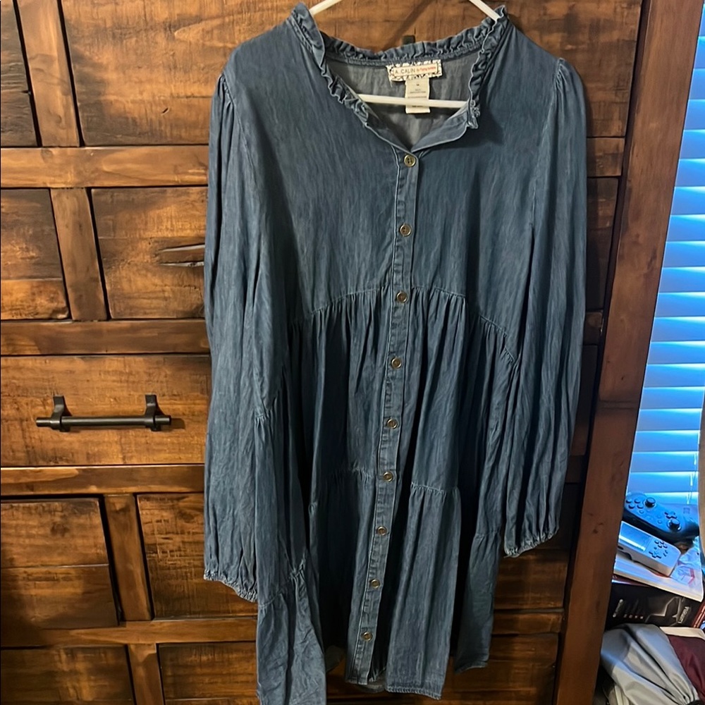 Flying Tomato Blue Casual Shirt Dress with Long Bishop Sleeves